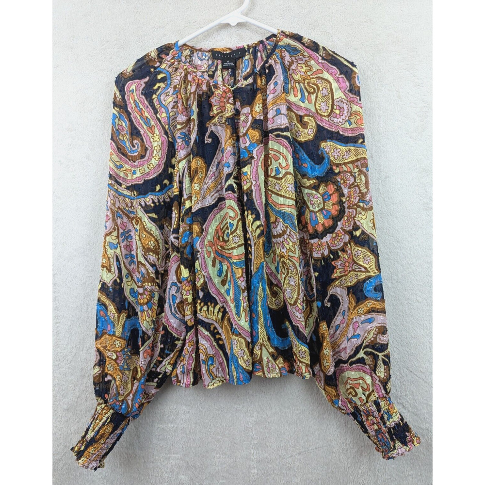 Sanctuary sz XS Blouse paisley print textured fabric semi sheer top 1698